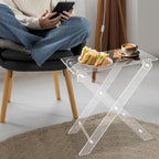 Acrylic Side Table, Folding Tv Tray Table Freestanding Foldable Tv Tray Table Clear Acrylic End Table Serving Table Snack Eating Tables Easy Assembly for Living Room, Bed Room