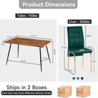 Howtek Rectangular Dining Table Set for 4, Mid Century Modern with 4 Dark Green Upholstered Velvet Kitchen Chairs, Dining Room Table Set for Kitchen, Breakfast Nook, Dining Room