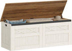 Hzuaneri 47.2" Storage Chest, Large Storage Bench with 2 Hinges, Farmhouse Wooden Box Bench, Lift-Top Organizer Chest, Wooden Bed End Bench, Suitable for Entryway, Bedroom, Retro White SB51214X