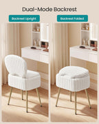 SONGMICS Vanity Chair, Makeup Stool with Folding Backrest | Plush Padded Dressing Table Stool, 17.1 x 13 x 32.1 inch, for Bedroom, Dressing Room, Black, GLAMOR Collection ULOM532WD01