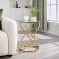BECHAEO 19.7" Round Glass Gold Side Table with Gold-Plated Metal Ring-Shaped Frame for Living Room, Modern Round Glass End Table Nightstand for Bedroom, Small Side Table for Small Spaces