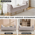 67'' King Size Storage Bench for Bedroom End of Bed,Linen Bedroom Bench for Foot of Bed King,Storage Bench with Arched Arms and 2 Cushion for Living Room Entryway Window,Khaki