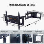 48'' Extension Extra Long Arm TV Wall Mount, Heavy Duty Full Motion TV Wall Mount for 37 to70,75,77,80,85'' Screens, Max VESA 600x400mm, Hold 110 lbs, 16''-24'' Wood Studs/Concrete/Brick Wall, WHYFONE