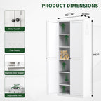 72" Tall Kitchen Pantry Cabinet,White Metal Pantry Cabinet with 2 Doors & 5 Adjustable Shelves,Utility Storage Cabinet for Living Room,Garage,Basement