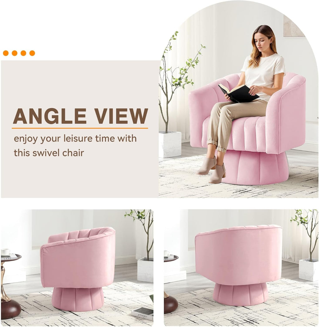 YSICK Swivel Accent Chair,360°Swivel Barrel Chairs, Mid-Century Chair with Wide Upholstered, Modern Velvet Fabric, Round Armchair for Living Room, Lounge, Bedroom