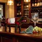 Wooden Dog-Shaped Wine Bottle Holder, Freestanding Tabletop Rack, Natural Wood, Beech Wood, Novelty Animal Style