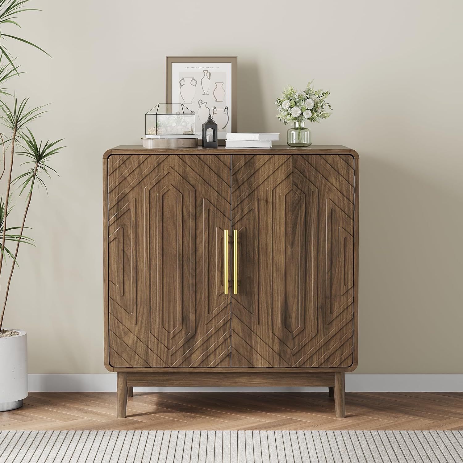 Kiasthome Walnut 2-Door Sideboard Buffet Cabinet with Storage | Adjustable Shelves Buffet Cabinet | Versatile for Entryway, Living Room