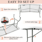 Set of 2 Folding Tables with Carrying Handle Lightweight 6FT Rectangular Portable Plastic Camping Table Steel Legs for Indoor Party, Dining, Outdoor Wedding, Events, Picnic (White)