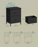 SONGMICS BELLAH Collection - Night Stand with 2 Drawers, Bedside Table, Side End Table, Nightstand for Bedroom, Modern, Ink Black and Ebony Black ULGS312B01S