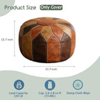 Thgonwid Round Unstuffed Pouf Cover, Faux Leather Storage Ottoman, Boho Moroccan Foot Stool, Multi-Purpose Home Decor for Living Room, Bedroom and Balcony, Retro Moroccan Color, No Filling Included