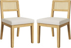 Garvee Rattan Dining Chairs Set of 2, French Country Upholstered Dining Chairs Wood Frame, Rattan Backrest, Armless Chair for Kitchen Restaurant Dining Room Bedroom, Linen, Natural