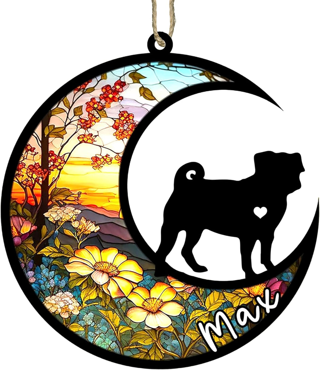 Personalized Dog Memorial, Custom Name Pug Dog Christmas Ornament with Name, Custom Breeds, Pet Loss Light Catcher, Gifts for Lovers Loss of Pet Sympathy on Mothers Day Christmas