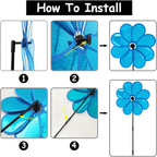 4PCS Flower Wind Spinner Sparkly Lawn Pinwheel 11.8 inch Colorful Green Yellow Orange Light Blue Garden Windmill for Garden, Party, Outdoor, Yard Decor