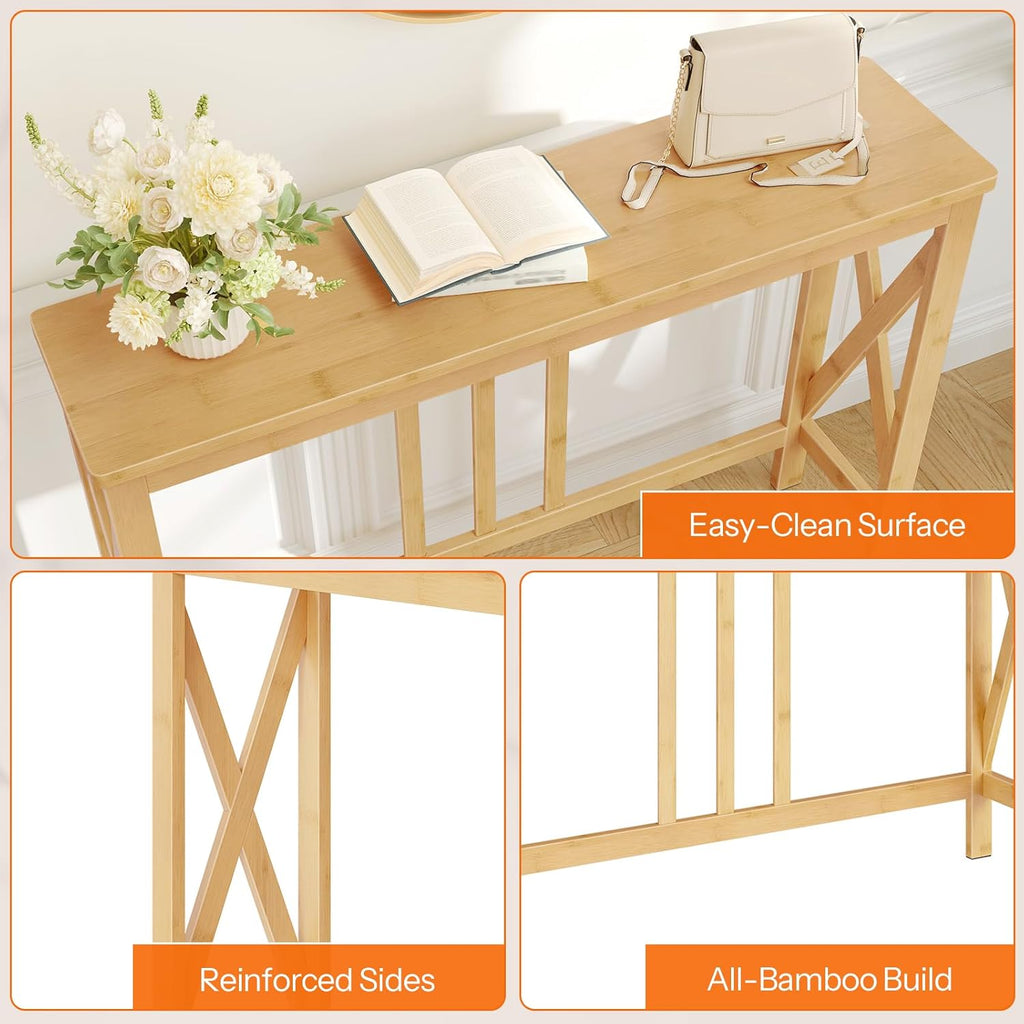 HOOBRO Narrow Console Table, Sofa Table for Entrance, 39.4" Long Entryway Behind Couch Table, Bamboo Hallway Table, Entryway Table, for Living Room, Foyer, Natural YL107XG01