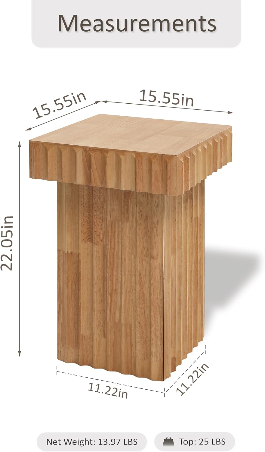 COZAYH Modern Fluted Wood End Table with Natural Oak Finish, Sculptural Accent Side Table with Textured Design, Plant Stand Small Space Furniture for Living Room, Farmhouse