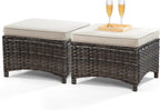 Outdoor Ottomans for Patio Set of 2 PE Wicker Steel Frame Outdoor Footstool with Removable Olefin Cushions for Patio, Backyard and Deck, Beige