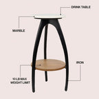 JONATHAN Y Ollie 24.5" Modern 2-Tier Round Drink Table, White Faux Marble Top and Black Metal Arch Legs, Small Pedestal Side Table with Wood Shelf for Living Room, Martini Cocktail Accent END3001A
