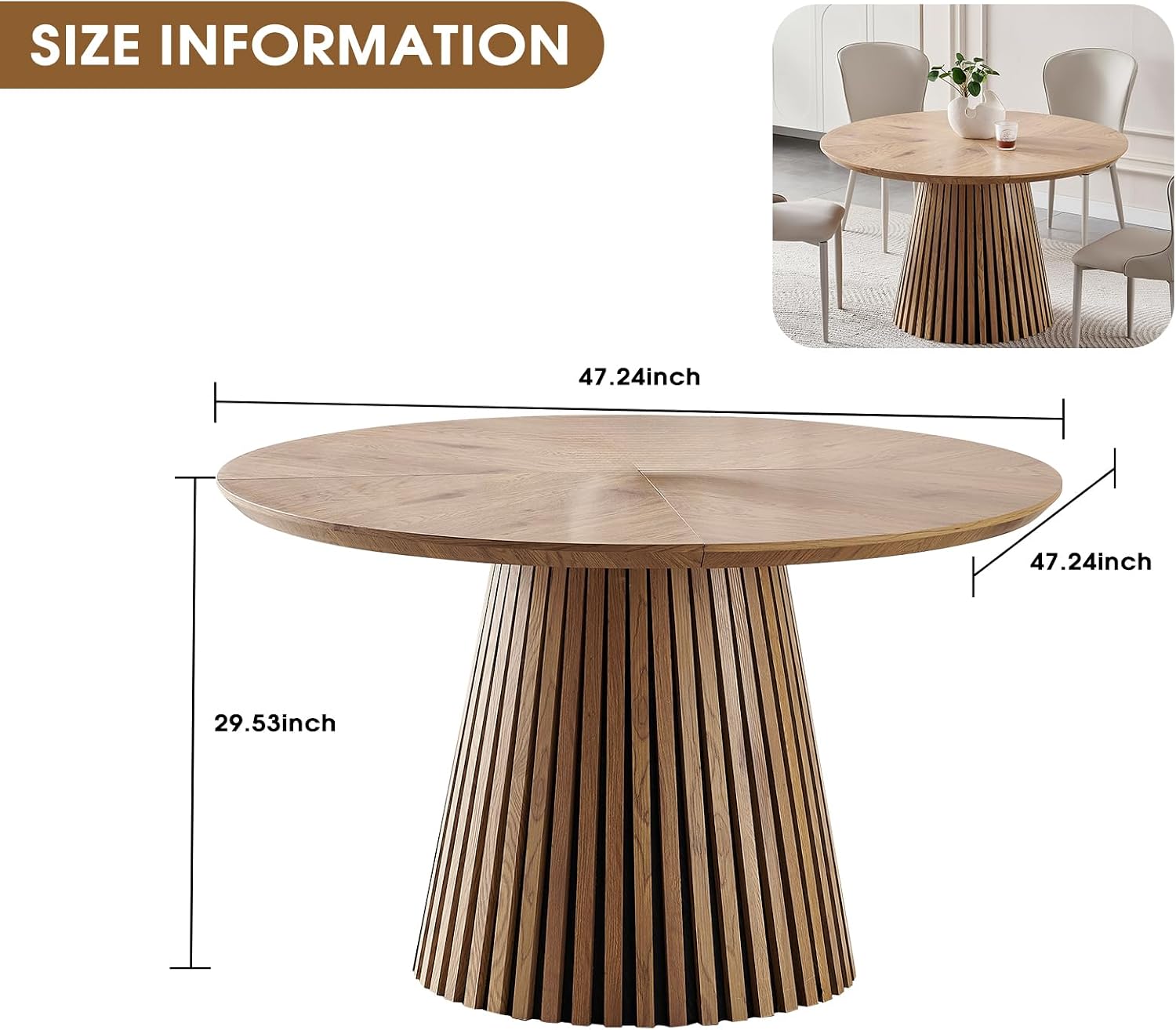 47.24'' Round Dining Table Wooden Circle Kitchen Dinner Table for Dining Room Living Room, Easy Assembly, Wood
