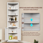 Metal Pantry Storage Cabinet with 4 Adjustable Shelves, 71" Tall Corner Cabinet for Bathroom, Corner Shelf Cabinet for Kitchen, Dining Room, Living Room, Assembly Required(White)