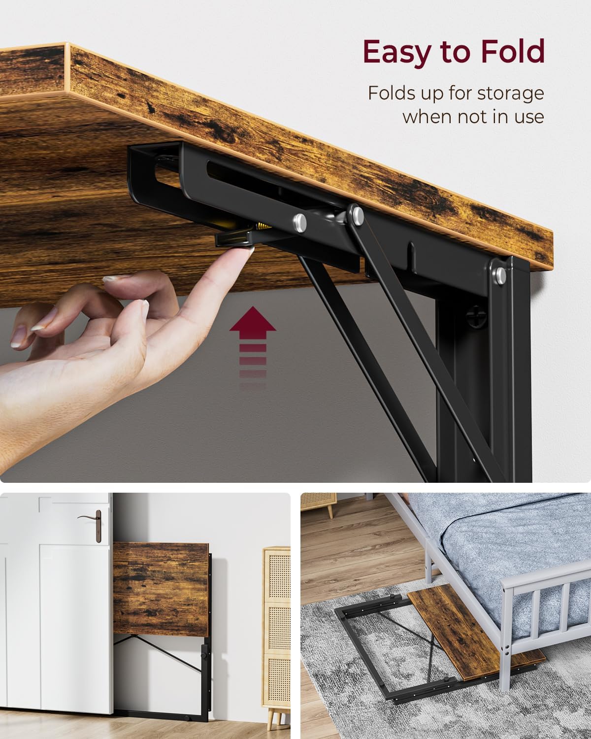 Vantic 31.5" Folding TV Tray Table for Eating on Couch, Rustic Brown | Foldable Couch Desk Table for Small Spaces, Extra Large TV Dinner Trays, Portable Fold Computer Writing Desk for Home Office