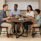 43.31'' Round Dining Table, Wood Kitchen Table with Metal X-Shaped Base, Kitchen Dining Room Circle Dinner Pedestal Table, Space Saving Industrial Circle Coffee Table for Home Living Room Furniture