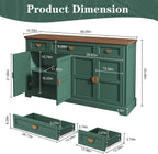 HLR 60” Large Buffet Sideboard Cabinet with 4 Doors and 3 Drawers Shaker Style, Coffee Bar Storage Cabinet for Dinning Room, Kitchen, Living Room, Green