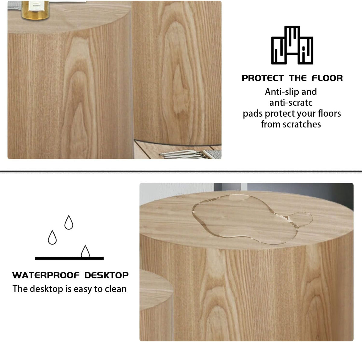 Wood Side Table Round Small Coffee Tables Nesting End Table Set of 2 for Living Room Bedroom Office, No Assembling (Oak/Walnut - Round)
