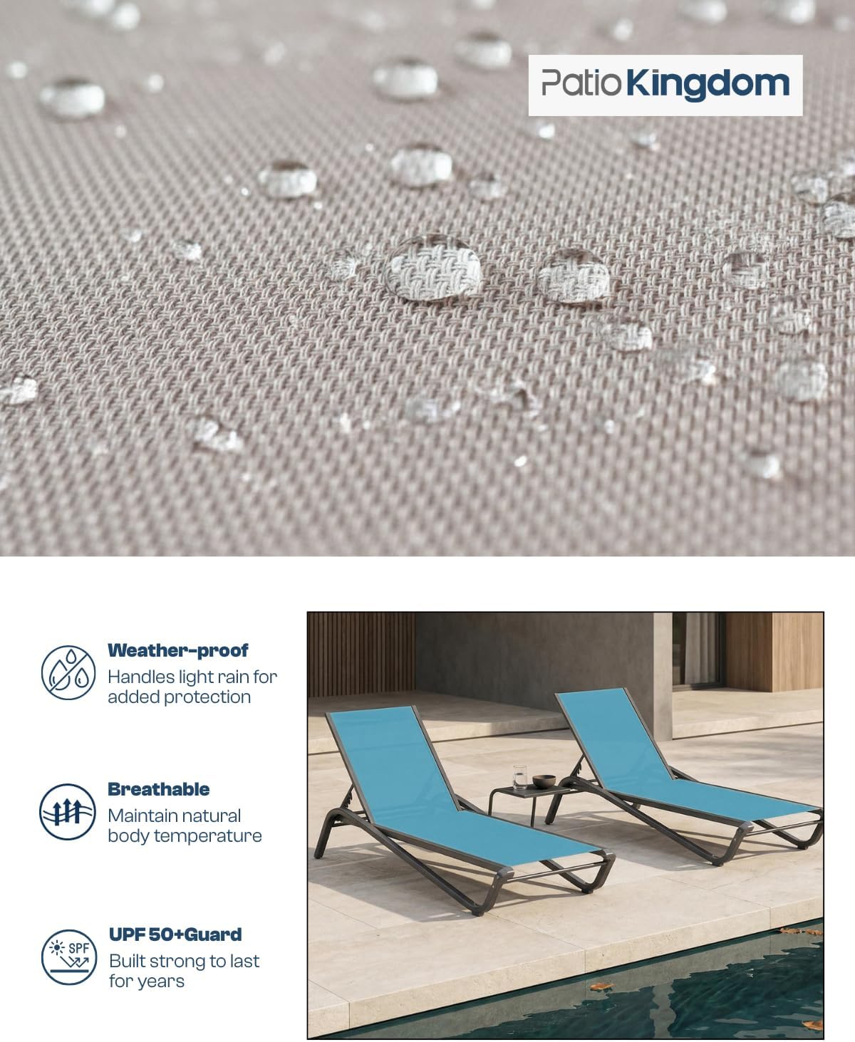 Patio Chaise Lounge Chairs Set of 4, All-Weather Aluminum Pool Loungers for Outside, 5-Position Adjustable Sunbathing Chairs for Tanning, Stackable for Backyard, Poolside, Sky Blue