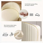 Modern Round Makeup Stool, 360 Swivel Vanity Chair, Beige Leather Seat, Solid Wood Frame, 400 lbs Weight Capacity