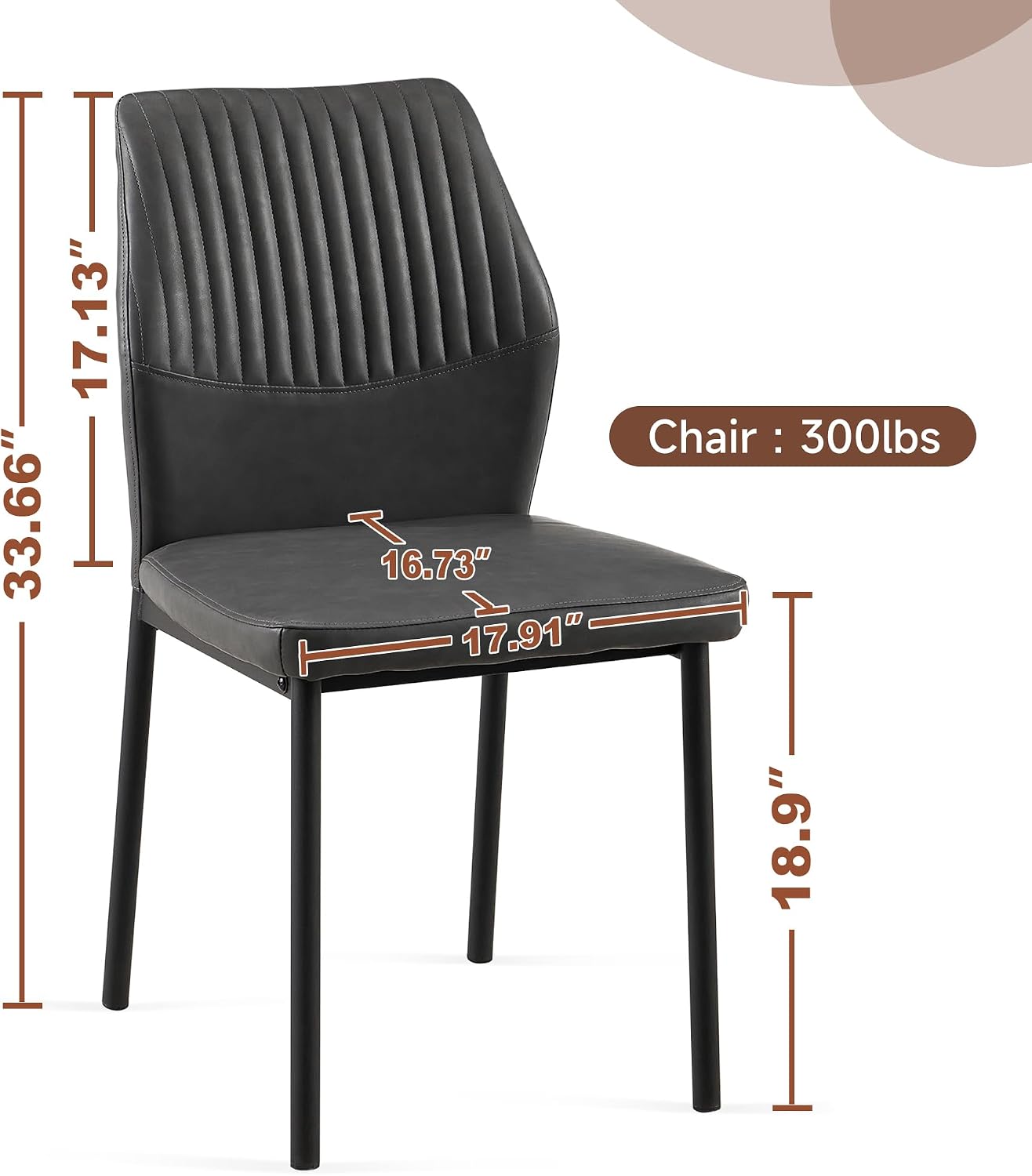 Modern Dining Chairs Set of 4, PU Leather Comfortable Upholstered Dining Room Kitchen Side Chair with Black Metal Legs for Living Room Restaurant, Waterproof, Space-Saving (Grey)