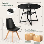 42in Round Dining Table Set for 4, Kitchen Table with Chairs | Circle Table, PU Leather Chair, Metal Cross Base, Storage Shelf, Breakfast Nook, Space-Saving, Apartment, Living Room, Black