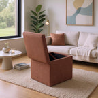 Brown Linen-Textured Ottoman with Storage, 42×42×44 cm Square Foot Rest Stool, Upholstered Cube Seat with Hidden Compartment for Living Room Bedroom Entryway, Black Rubber Feet