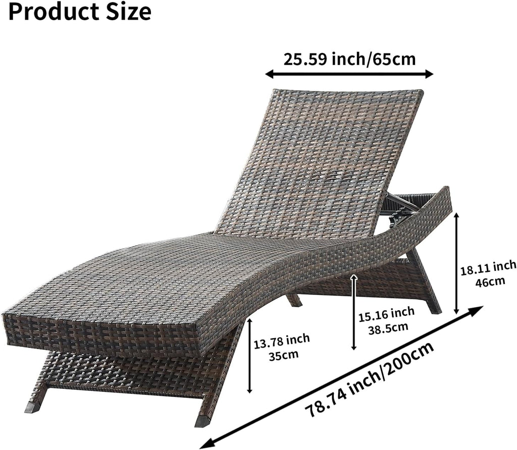 PE Rattan Adjustable Backrest Chaise Lounge Set 2, Outdoor Pool Recliner Patio Chairs Lounge Chair Set 2 for Outside Beach Poolside Sunbathing