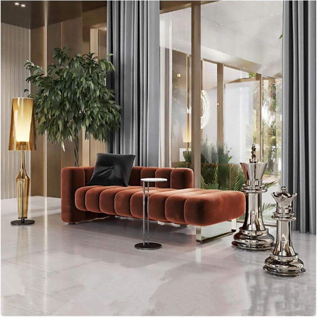 Modern Orange Bedroom Bench Velvet, Upholstered End of Bed Tufting Indoor with Gold Legs for Living Room Dinning Entryway Entryway(160 * 68 * 70cm)