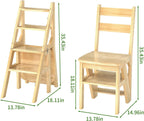 Library Ladder 4 Tier Folding Step Stool Chair 3-in-1 Multi-Functional Wood Step Ladder 265 lbs Indoor and Outdoor Display Stand and Storage Shelf for Home, Library, Kitchen