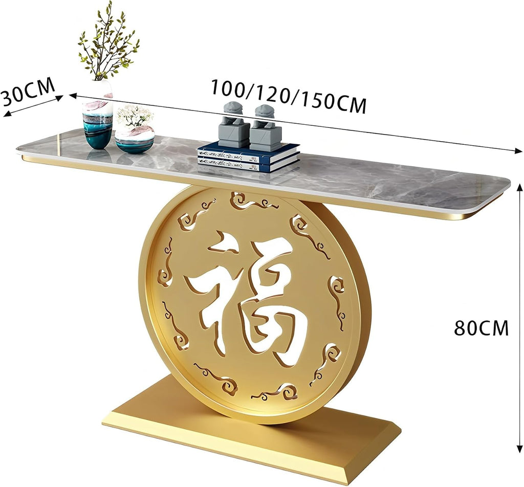 Modern Entryway Table Behind Couch Table | Sintered Stone Tabletop with Metal Base, Long Sofa Table for Living Room Entrance Hallway(Gold-A,120x30x80cm)