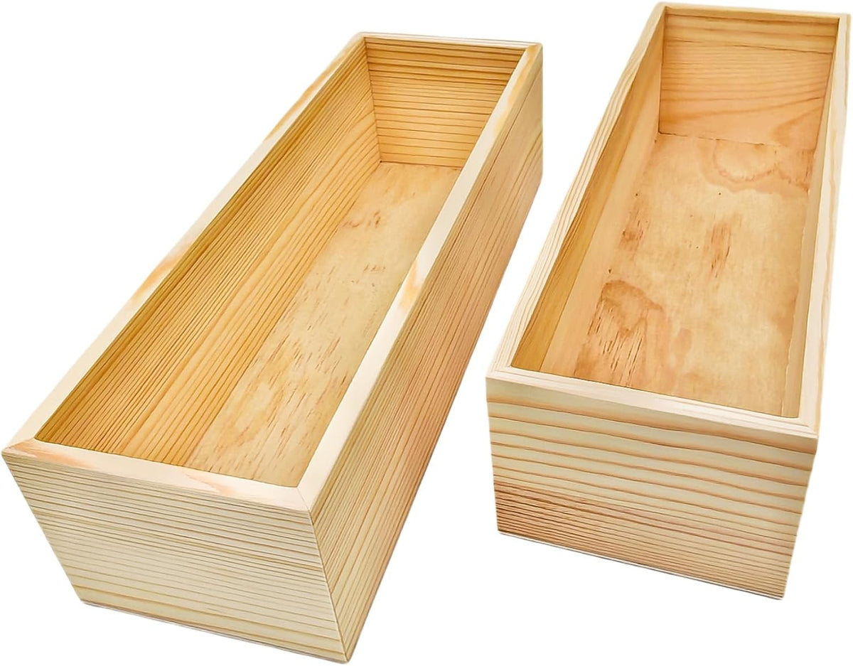 Anktily 2 Pack Unfinished Wooden Craft Storage Organiser Boxes, 11.8 x 4 x 3 inch Rectangle Wood Box, Rustic Natural Wood Container Box for Home Venue Decor