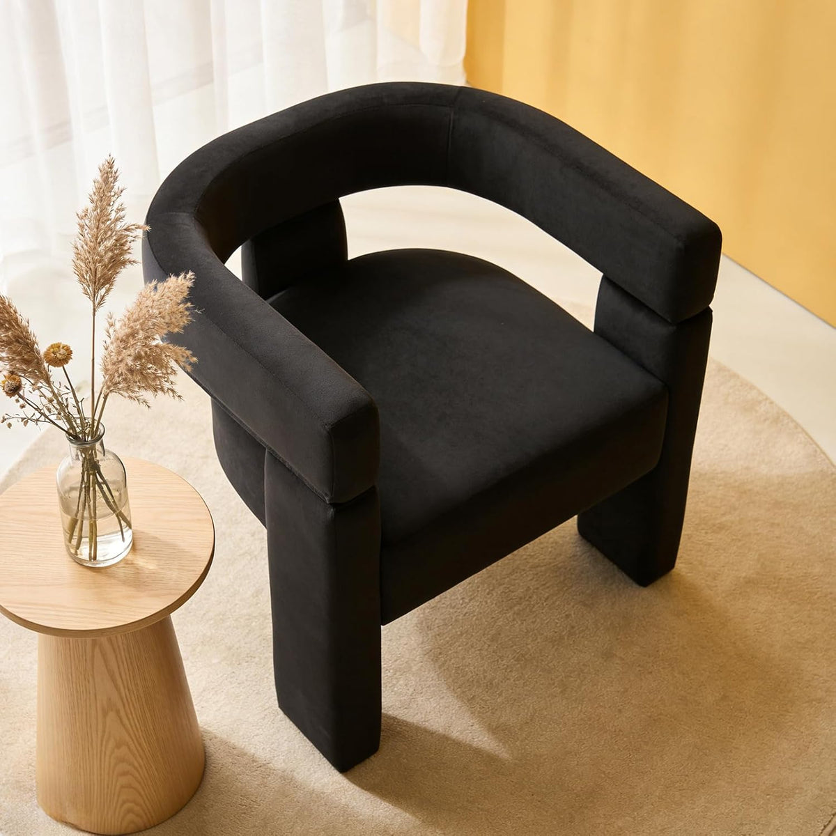 Black Dining Chairs Set of 4, Upholstered Velvet Barrel Chairs with Arms Comfy Side Chairs for Living Room/Dining Room/Reception