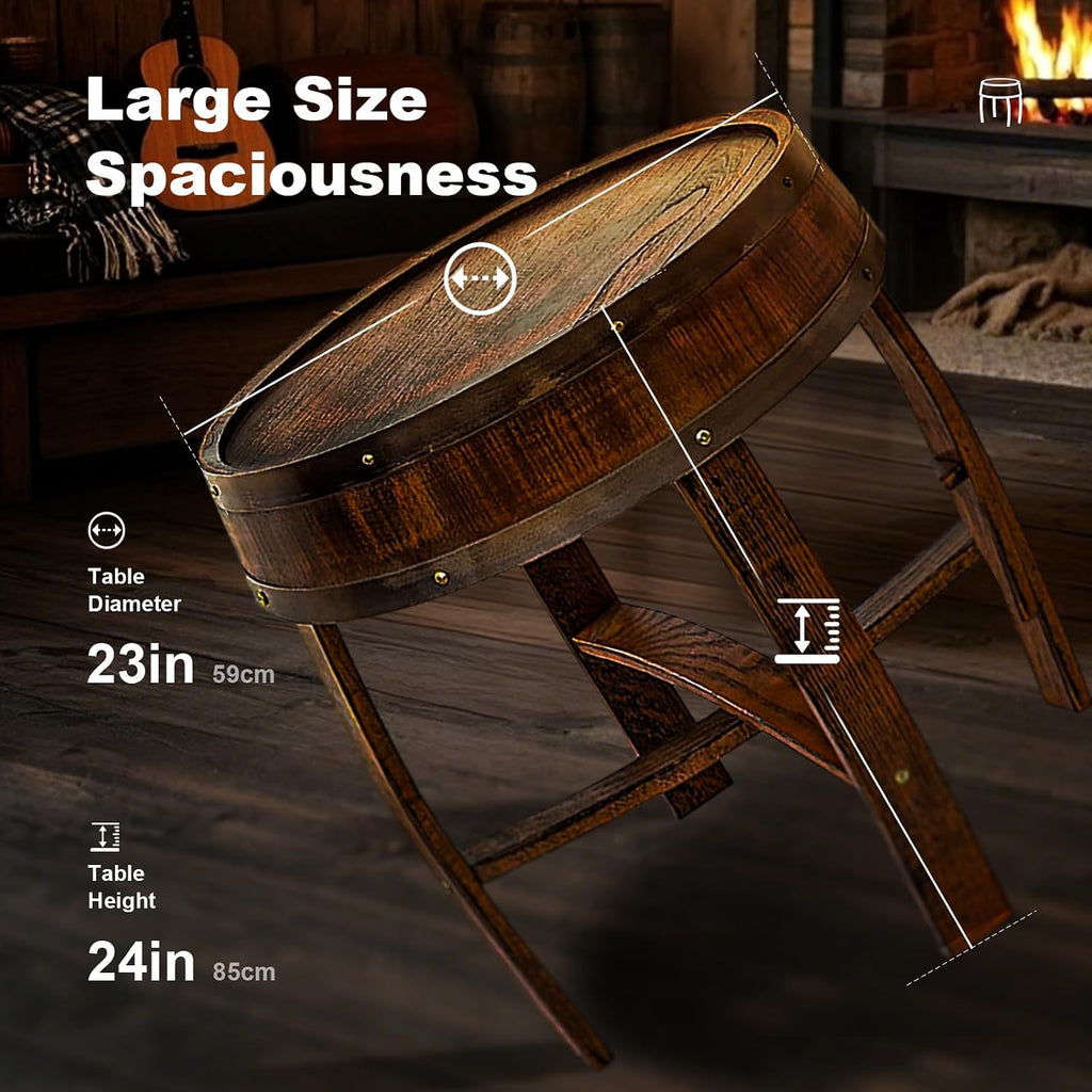 Wine Barrel Table - Whiskey Barrel End Table for Living Room, Cafe, or Office Decor