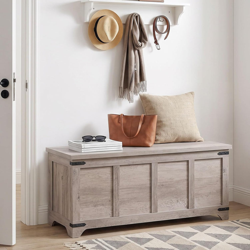 MAHANCRIS 47.2" Storage Chest Extra Large, Wooden Storage Bench with 2 Safety Hinges, Entryway Shoe Bench, 47.2x15.7x19.7 Inch, Easy Assembly, Storage Trunk for Living Room, Bedroom, Greige SCHG4901