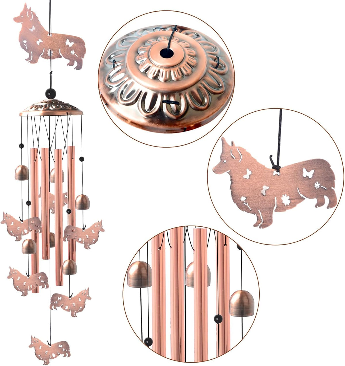 Dachshund Wind Chimes - Handcrafted Brass Unique Outdoor Musical Decor for Garden,Patio & Nursery, Memorial Day Gifts for Mom/Wife/Daughter, Whimsical Yard Decorations with Soothing Tones