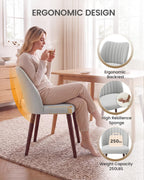 Upholstered Dining Chairs Set of 6, Farmhouse Fabric Kitchen Chairs with Solid Wood Legs, Modern Dining Room Chairs for Restaurant & Cafe, Light Grey