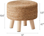 Cpintltr Foot Stool Natural Seagrass Hand Weave Poufs Round Ottoman for Couch Desk Soft Step Stool Padded Foot Rest with Non-Skid Pine Legs for Hallway Office Lounge Natural