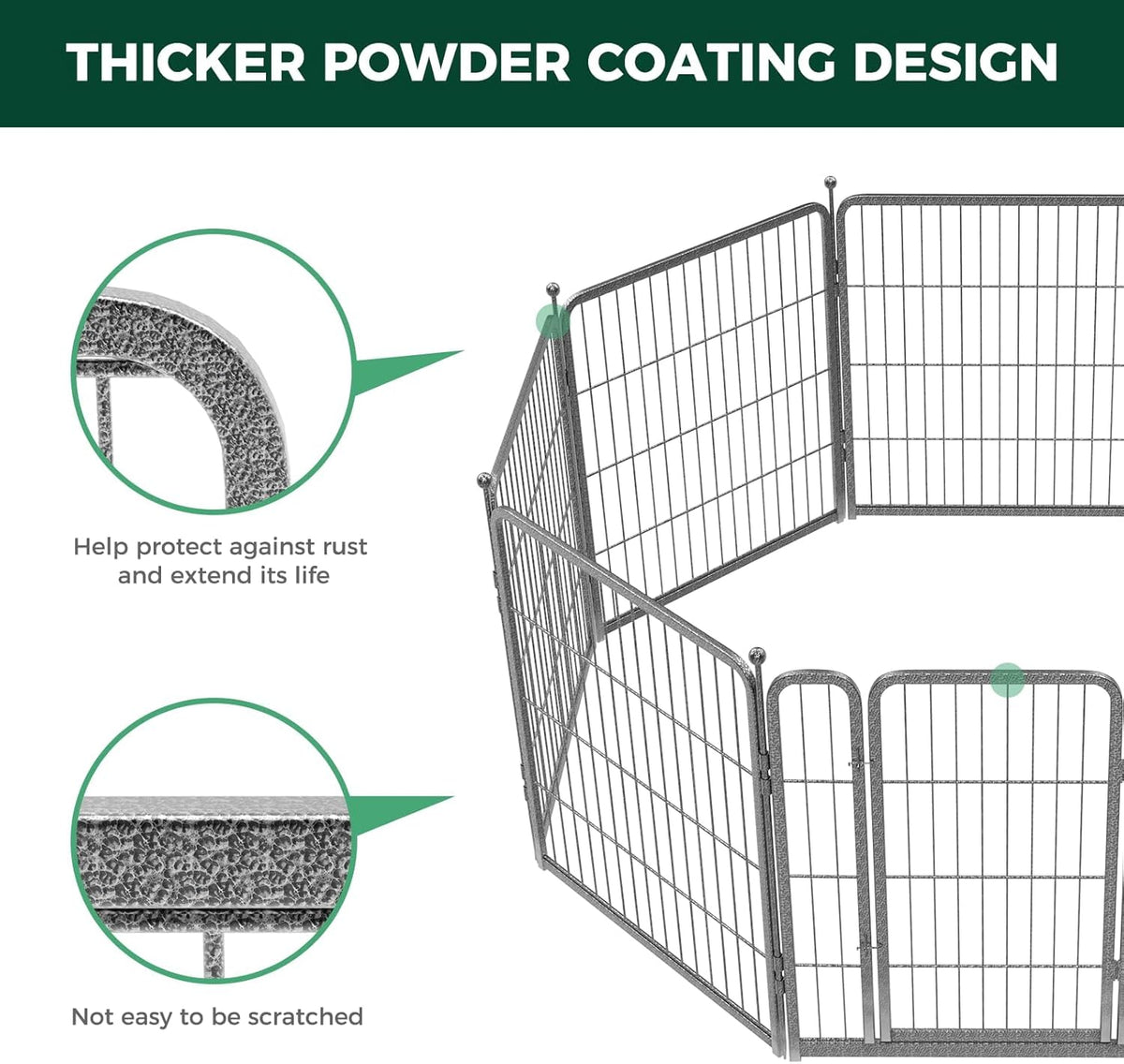 FXW Garden Fence Outdoor for The Yard – 32in(H) x 54.7ft(L) Heavy Duty Metal Animal Barrier for Dog and Rabbit, Decorative Dog Fence, 24 Panels, Silver