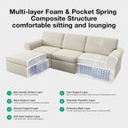 Novilla 108" Modular Sectional Sofa, Modular Sectional Couches for Living Room Bedroom, Chenille Removable Cover Cloud Couch with Smarts Coil® Support L-Shaped Couch(Beige, 3 Seater + 1 Ottoman)