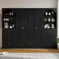 Cyclysio 80" Kitchen Pantry Cabinet with 6 Drawers, Wide Arched Kitchen Storage Cabinets with 6-Tier Open Shelves, Wood Floor Cupboard with Seamless Fit Wall for Living Room, Kitchen, Bathroom