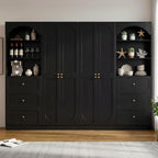 Cyclysio 80" Kitchen Pantry Cabinet with 6 Drawers, Wide Arched Kitchen Storage Cabinets with 6-Tier Open Shelves, Wood Floor Cupboard with Seamless Fit Wall for Living Room, Kitchen, Bathroom