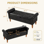 Storage Ottoman Bench, 50" Modern Upholstered End of Bed Bench, Faux Leather Rolled Armed Button-Tufted Ottoman with Storage for Living Room, Entryway, Window, Black