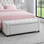 Storage Bench for Bedroom, 48.4'' End of Bed Beige Ottoman Lined Fabric Upholstered Shoe Bench for Entryway, Hallway, Bedroom, Cloakroom, Living Room, Beige.