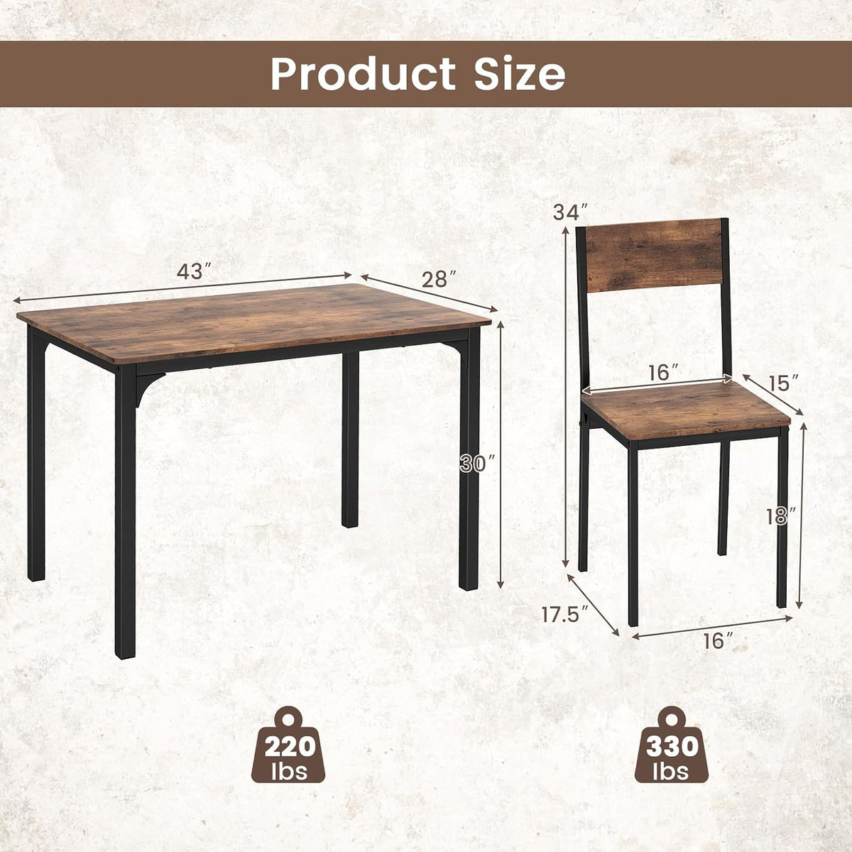 Tangkula 5-Piece Dining Table Set for 4 | Heavy Duty Metal Frame, Space-Saving, for Small Apartment, Dinette, Living Room, Breakfast Nook